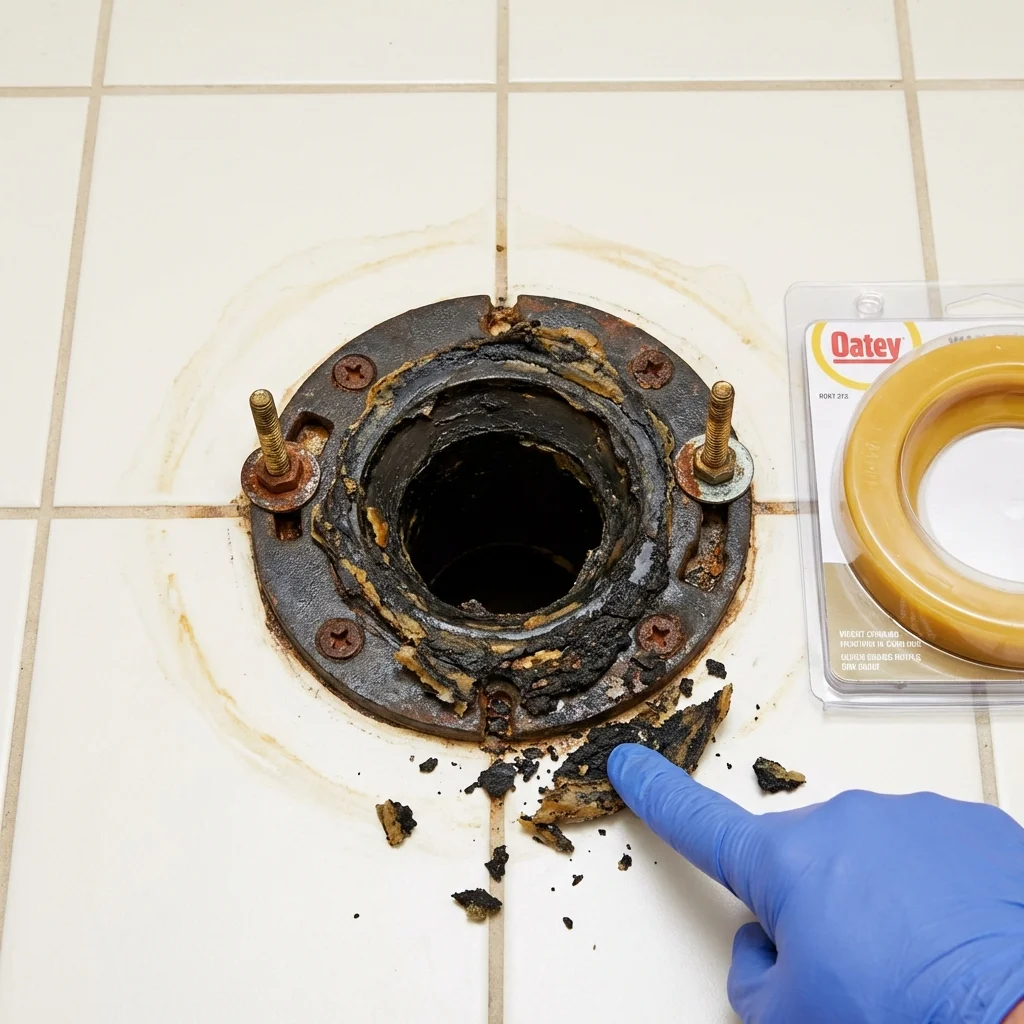 Failed wax ring showing water seepage at the base of a toilet in a American Falls, ID home